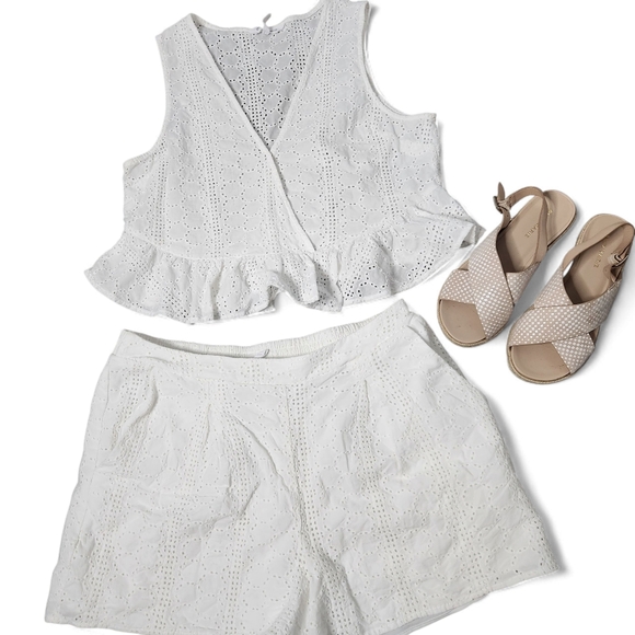 BCBGeneration Pants - BCBGeneration White Eyelet Blouse And Short SET  Size: Large